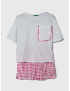 Dječja pamučna pidžama United Colors of Benetton boja: bijela, s uzorkom