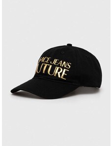 Pamučna kapa sa šiltom Versace Jeans Couture boja: crna, s aplikacijom