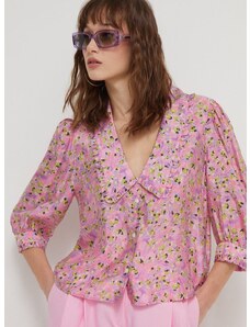 Košulja HUGO za žene, boja: ružičasta, regular, s klasičnim ovratnikom