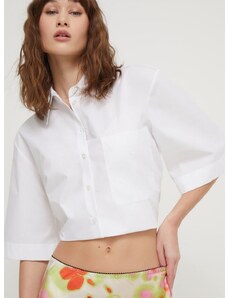 Pamučna košulja HUGO za žene, boja: bijela, relaxed, s klasičnim ovratnikom