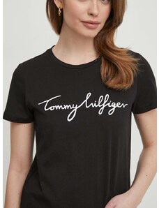 Pamučna majica Tommy Hilfiger za žene, boja: crna