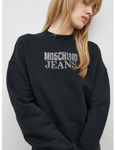 Pamučna dukserica Moschino Jeans za žene, boja: crna, s aplikacijom