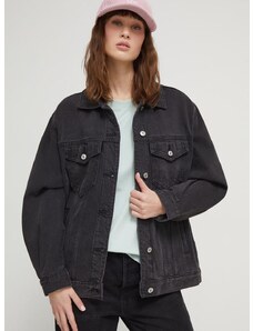 Traper jakna Abercrombie & Fitch za žene, boja: crna, za prijelazno razdoblje, oversize