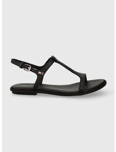 Kožne sandale Tommy Hilfiger TH FLAT SANDAL za žene, boja: crna, FW0FW07930