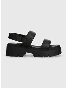 Kožne sandale HUGO Kris za žene, boja: crna, s platformom, 50517374
