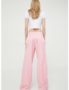 Hlače Moschino Jeans za žene, boja: ružičasta, široke, visoki struk