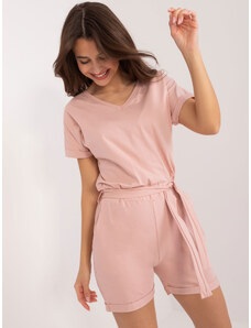Fashionhunters Light pink jumpsuit with elastic waistband