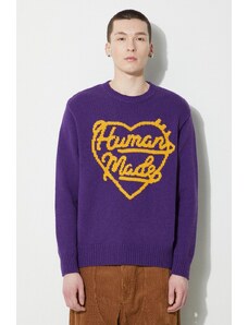 Vuneni pulover Human Made Low Gauge Knit Sweater za muškarce, boja: ljubičasta, HM27CS038