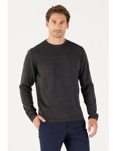 AC&Co / Altınyıldız Classics Men's Anthracite-melange Standard Fit Normal Fit Warm Crew Neck Knitwear Sweater