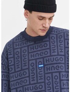 Pamučna dukserica Hugo Blue za muškarce, boja: tamno plava, s uzorkom