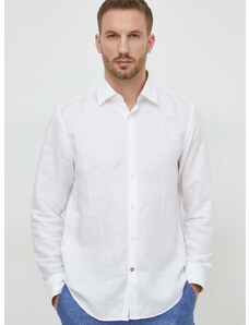 Lanena košulja BOSS boja: bijela, regular, s klasičnim ovratnikom