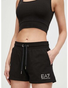 Kratke hlače EA7 Emporio Armani za žene, boja: crna, s tiskom, srednje visoki struk