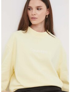 Pamučna dukserica Calvin Klein za žene, boja: žuta, s tiskom