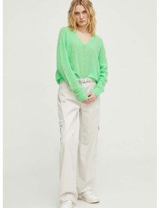 Vuneni pulover American Vintage za žene, boja: zelena, lagani