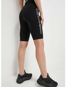 Kratke hlače EA7 Emporio Armani za žene, boja: crna, s tiskom, visoki struk