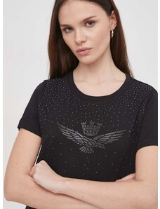 Pamučna majica Aeronautica Militare za žene, boja: crna