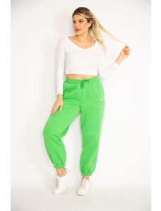 Şans Women's Plus Size Green Undershirt, 3 Threads Tracksuit Bottom