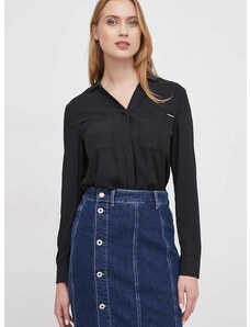 Košulja Calvin Klein za žene, boja: crna, regular, s klasičnim ovratnikom