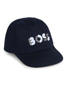Pamučna kapa sa šiltom za bebe BOSS boja: tamno plava, s tiskom
