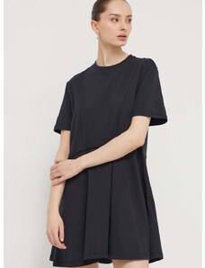 Pamučna haljina UGG boja: crna, mini, širi se prema dolje
