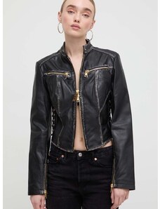 Kožna jakna Versace Jeans Couture za žene, boja: crna, za prijelazno razdoblje
