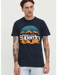 Pamučna majica Superdry za muškarce, boja: tamno plava, s tiskom