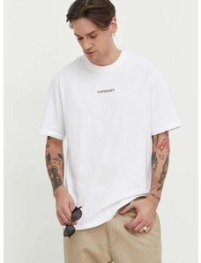 Pamučna majica Superdry za muškarce, boja: bijela, s aplikacijom