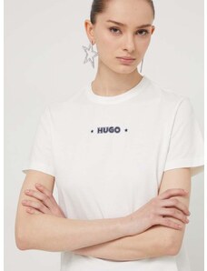 Pamučna majica HUGO za žene, boja: bijela