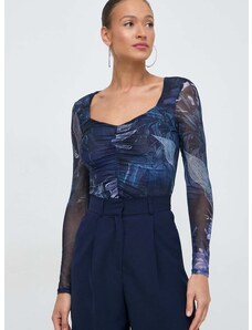 Bluza Guess za žene, boja: tamno plava, s uzorkom