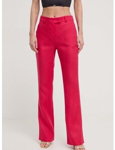 Lanene hlače Luisa Spagnoli boja: ružičasta, ravni kroj, visoki struk