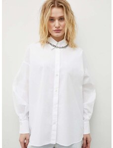 Pamučna košulja Drykorn za žene, boja: bijela, relaxed, s klasičnim ovratnikom