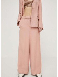 Vunene hlače Lovechild boja: ružičasta, široke, visoki struk