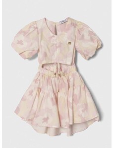 Dječja pamučna haljina Pinko Up boja: bež, mini, širi se prema dolje