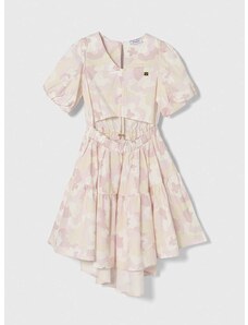 Dječja pamučna haljina Pinko Up boja: bež, midi, širi se prema dolje