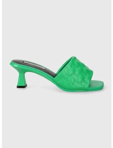 Kožne natikače Karl Lagerfeld PANACHE II za žene, boja: zelena, s debelom potpeticom, KL30113