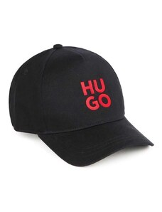 Pamučna kapa sa šiltom za bebe HUGO boja: crna, s aplikacijom