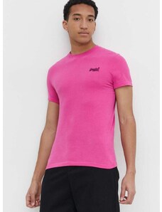 Pamučna majica Superdry za muškarce, boja: ružičasta, s aplikacijom