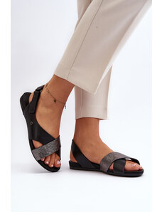 Kesi Zazoo Leather sandals with hook-and-loop fasteners, black
