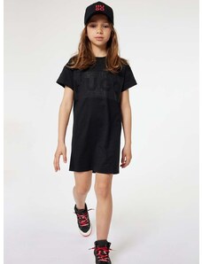 Dječja pamučna haljina HUGO boja: crna, mini, ravna