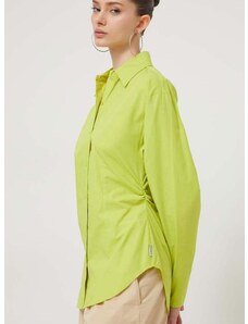 Pamučna košulja HUGO za žene, boja: zelena, slim, s klasičnim ovratnikom