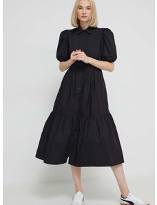Pamučna haljina Desigual boja: crna, midi, širi se prema dolje