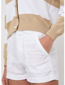 Lanene kratke hlače Guess boja: bijela, bez uzorka, visoki struk