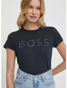 Pamučna majica BOSS za žene, boja: tamno plava