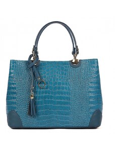 Luksuzna Talijanska torba od prave kože VERA ITALY "Cloe", boja tirkiz, 24x30cm
