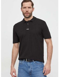 Pamučna polo majica HUGO boja: crna, bez uzorka