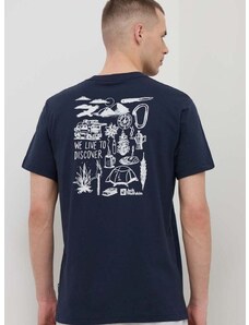 Pamučna majica Jack Wolfskin za muškarce, boja: tamno plava, s tiskom
