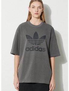 Pamučna majica adidas Originals Washed Trefoil Tee za žene, boja: siva, IN2268