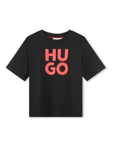 Dječja pamučna majica kratkih rukava HUGO boja: crna, s tiskom
