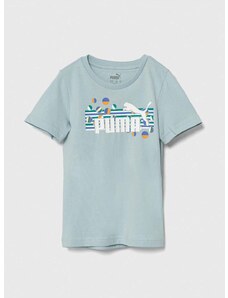 Dječja pamučna majica kratkih rukava Puma ESS+ SUMMER CAMP Tee boja: tirkizna, s tiskom