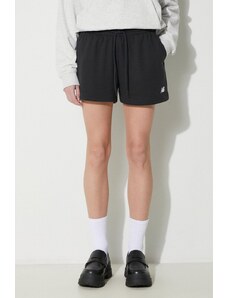 Kratke hlače New Balance French Terry Short za žene, boja: crna, bez uzorka, visoki struk, WS41500BK